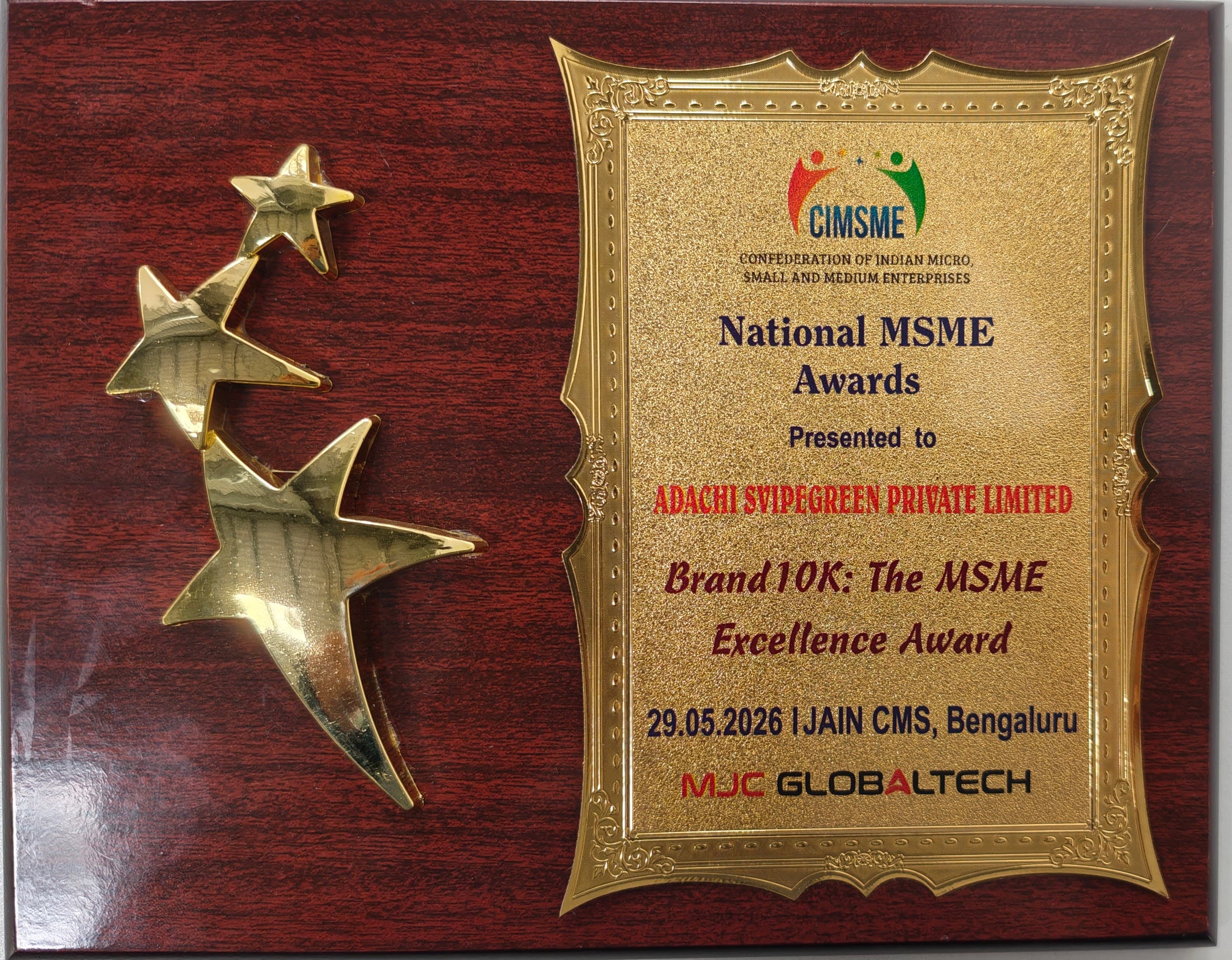 CIMSME National MSME Excellence Award — Brand10K awarded to Adachi Svipegreen Private Limited (Tigreen), Bengaluru 2026